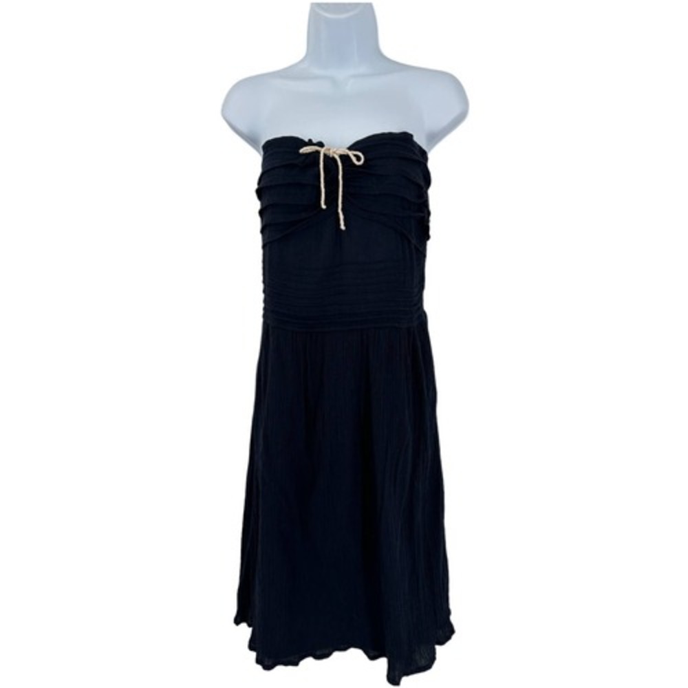 odille Anthropologie‎ Navy Women's Strapless Ruffle Crinkled Dress Size 6